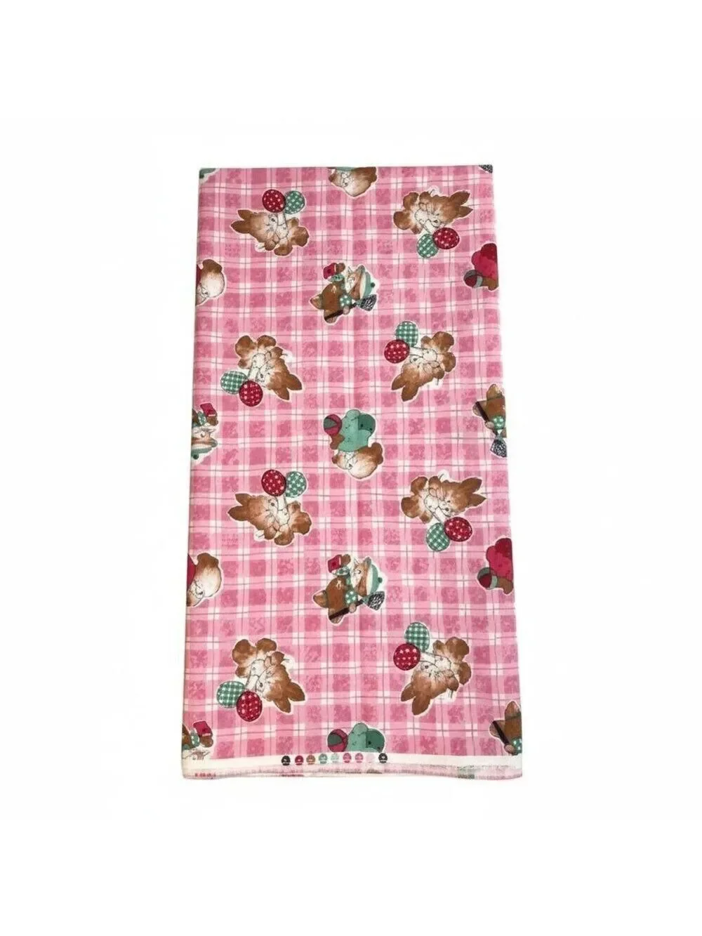 Vintage Pink Bunny Fabric Plaid Cotton Poly Children Novelty Fabric 1.75 Yards S